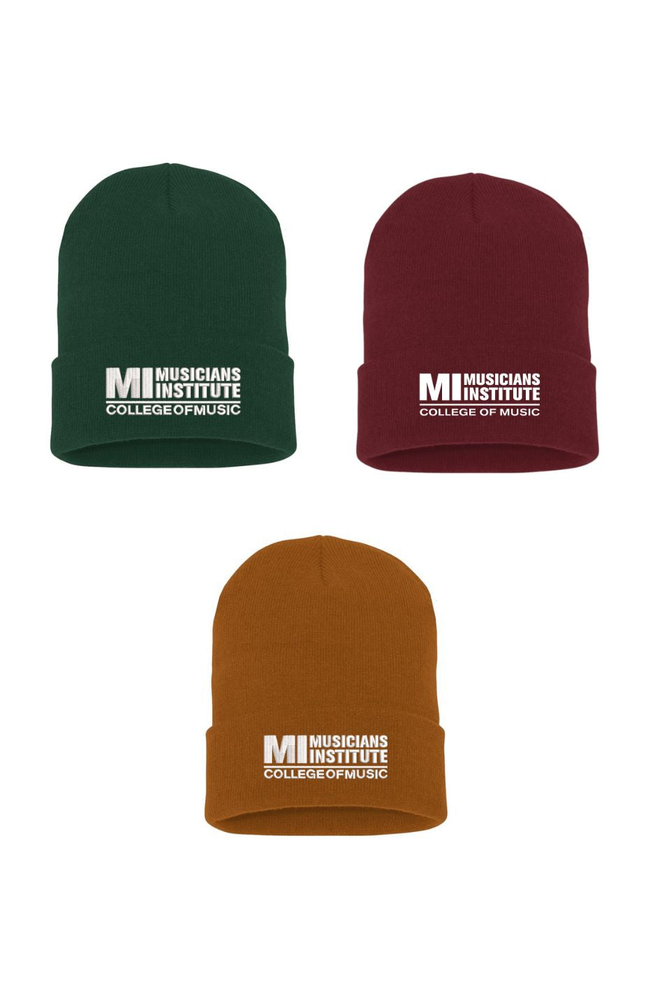 Unisex Embroidered MI Logo Cuffed Beanie - White Logo